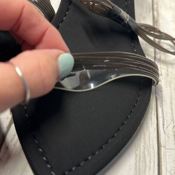 Good American Women’s Black Neoprene Pointy Toe Strappy Clear Heel Shoes size 7 - Picture 9 of 11